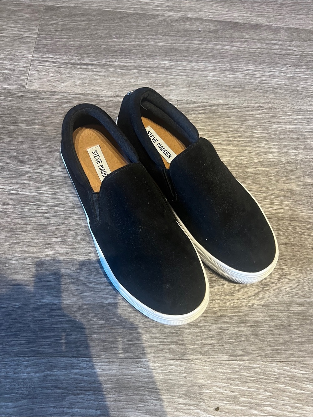 Steve Madden Black Slip-On Suede Sneakers with White Sole